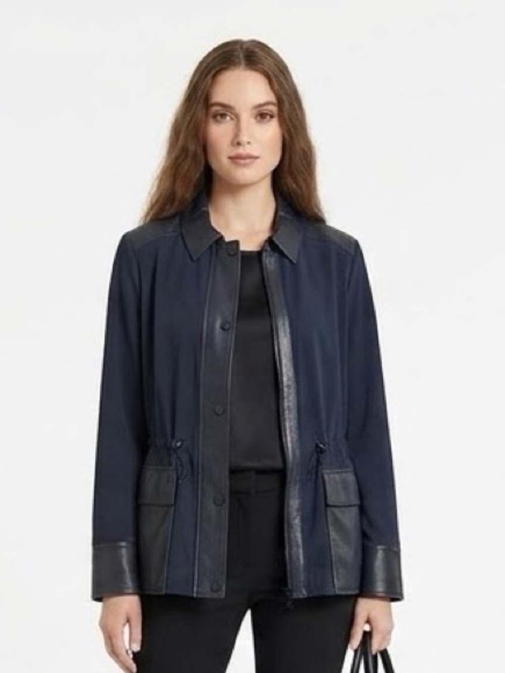 MARC CAIN | SPORT NAVY FAUX LEATHER TRIM
ZIP JACKET